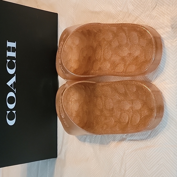 Coach Ulyssa Dark Gold Metallic Slides Sandals Women's Size 10 NIB - Picture 3 of 8
